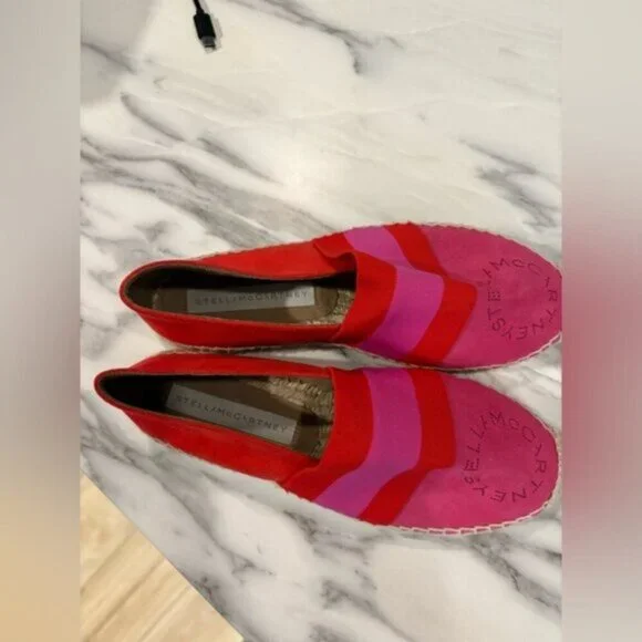 EUC-$500 STELLA MCCARTNEY Logo Bicolor Striped Espadrilles Cap Toe Flats - Picture 2 of 14